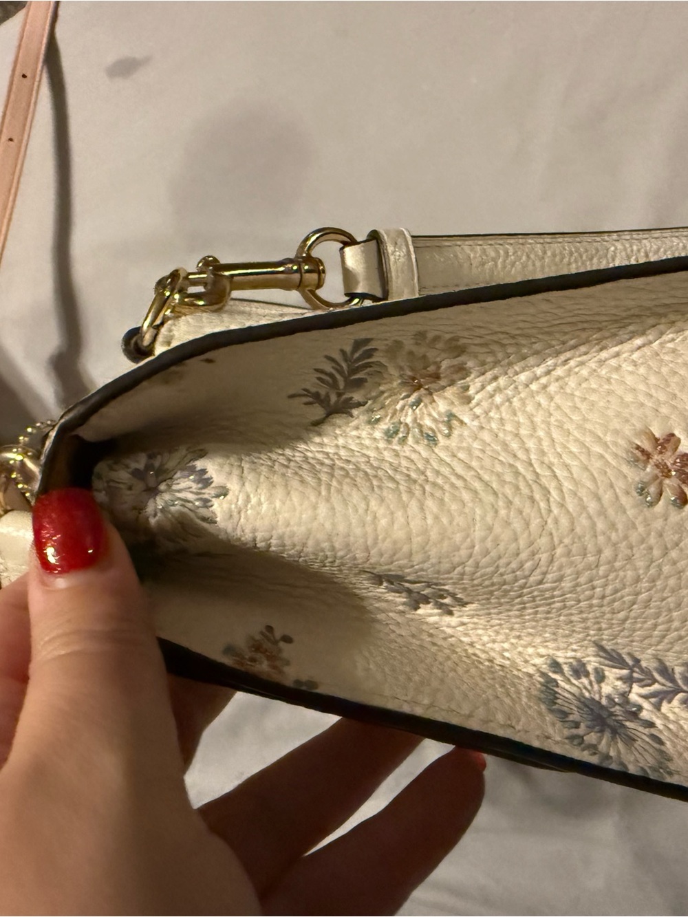 Floral-Print Cream Top-Handle Satchel - Picture 8 of 12